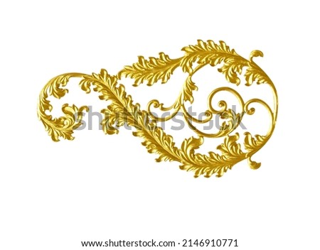 Golden floral pattern metal isolated on white background.