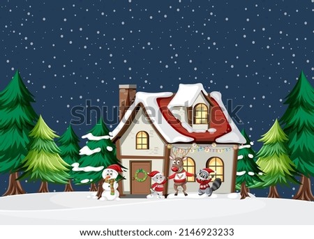 Christmas holidays with house in the snow illustration