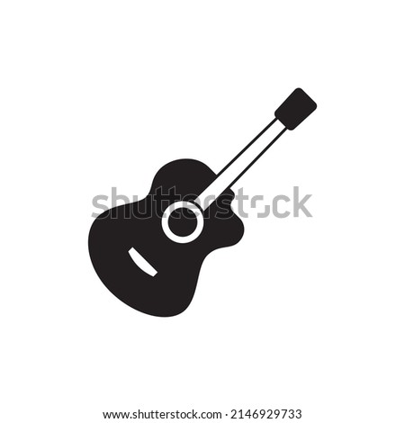 Guitar music instrument icon in black flat glyph, filled style isolated on white background