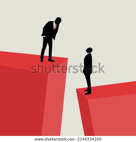 successful businessman looks at the man from above. Social inequality concept. Royalty-Free Stock Photo #2146934269