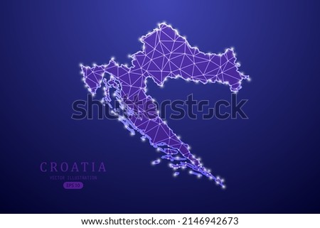 Croatia Map - World Map International vector template with purple mash line, point scales, and polygon style isolated on purple technology background - Vector illustration eps 10