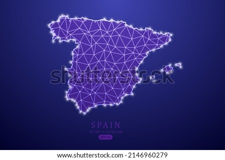 Spain Map - World Map International vector template with purple mash line, point scales, and polygon style isolated on purple technology background - Vector illustration eps 10