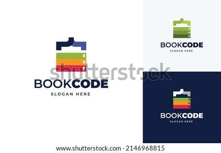 book stack code education learning vector logo design, Modern digital code education logo design