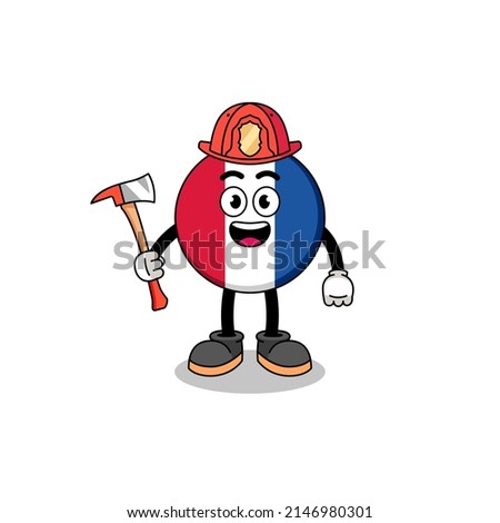 Cartoon mascot of france flag firefighter , character design