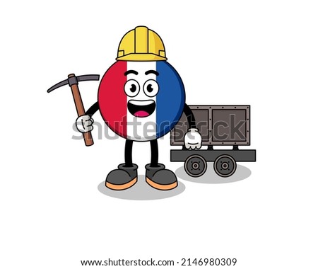 Mascot Illustration of france flag miner , character design