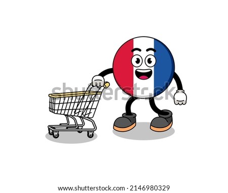 Cartoon of france flag holding a shopping trolley , character design