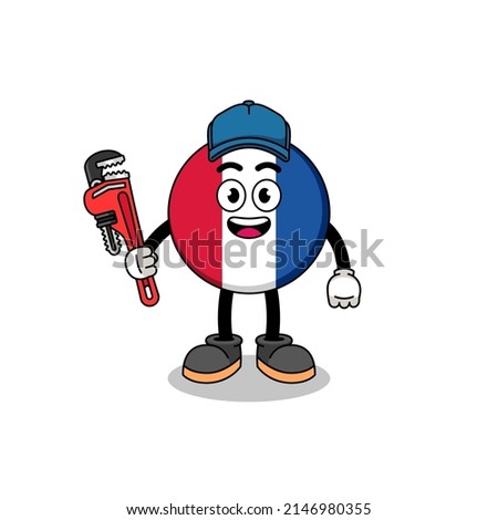 france flag illustration cartoon as a plumber , character design