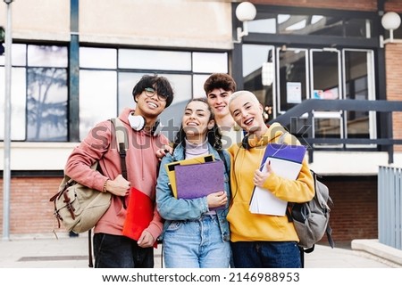 Teenager Student friends in the University Campus. Students ready to start classes at the University Royalty-Free Stock Photo #2146988953
