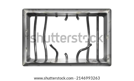 Prison Bar With Broken Metallic Secure Grid Vector. Prisoner Escaped From Cage Through Steel Window Prison Bar. Criminal Iron Lattice, Security Equipment Template Realistic 3d Illustration Royalty-Free Stock Photo #2146993263