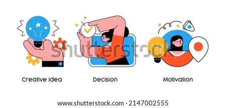 Creative solution discovery process - bright ideas and brainstorming concept illustrations. Creative idea, decision, motivation. Visual stories collection. Royalty-Free Stock Photo #2147002555