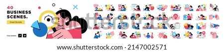 Business Concept illustrations. Mega set. Collection of scenes with men and women taking part in business activities. Vector illustration Royalty-Free Stock Photo #2147002571