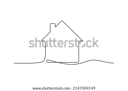 Continuous thin line home vector illustration, minimalist house icon. One line art cottage building Royalty-Free Stock Photo #2147004149