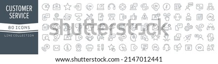 Customer service and support line icons collection. Big UI icon set in a flat design. Thin outline icons pack. Vector illustration EPS10 Royalty-Free Stock Photo #2147012441