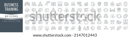 Business training and workshop line icons collection. Big UI icon set in a flat design. Thin outline icons pack. Vector illustration EPS10 Royalty-Free Stock Photo #2147012443