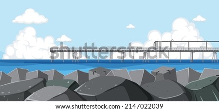 Dock to the sea landscape view illustration