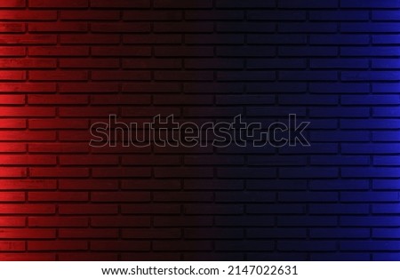 Lighting effect red and blue on empty brick wall background. Backdrop decoration party happy new year happiness concept, Showing or placing products. Lighting effect pink and cyan wall background.