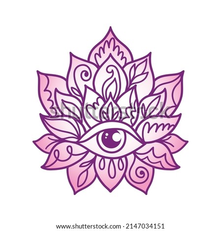 Ornamental Boho Style lotus Flower. Decoration in ethnic oriental, Indian style. Vector illustration isolated on white. Perfect cards for any other kind of design, birthday.