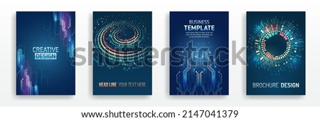 Abstract vector template in hi-tech style. Modern cover design using tech elements and data visualization. Futuristic layout for presentation, poster, leaflet, annual report, a4 size. Royalty-Free Stock Photo #2147041379