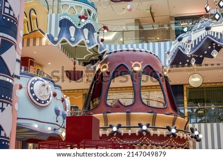Fairytale building design in cartoon style in city mall