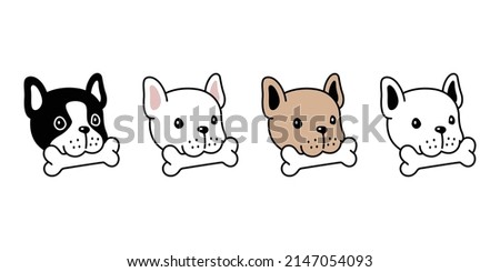 dog vector french bulldog icon bone food puppy eating character cartoon head face pet symbol scarf isolated tattoo stamp clip art illustration design