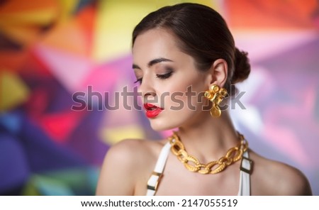 closeup photo portrait of caucasian brunette woman