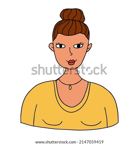 Cute cartoon hand drawn doodle woman portrait, avatar.