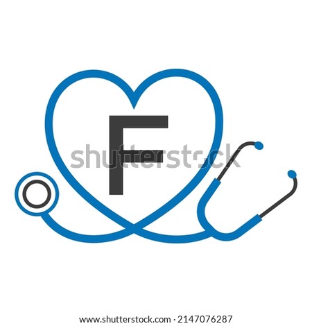 Medical Logo on Letter F Template. Doctors Logo with Stethoscope Sign Vector