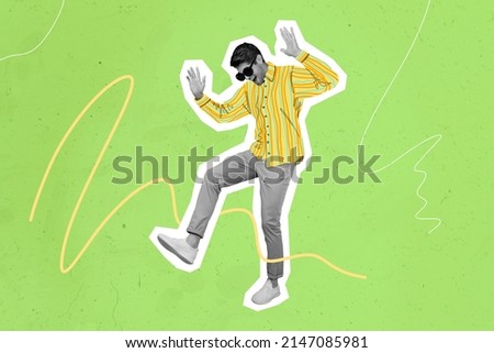 Funky picture image of cool dancing male black and white filter silhouette painting guy wear colorful bright clothes sun glasses Royalty-Free Stock Photo #2147085981