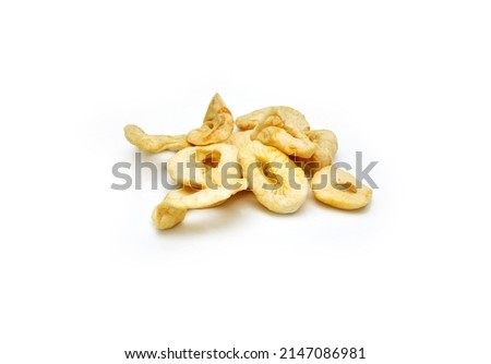 slices of dried apples on a white background
