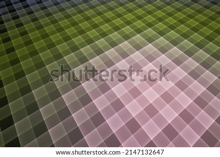 Green pink checkered plane on a black background. Abstract fractal 3D rendering