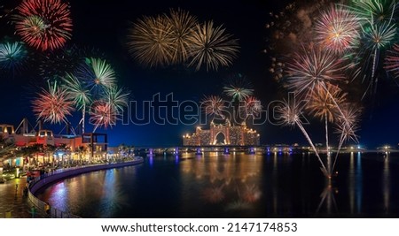 New Years Eve fireworks in Dubai the Pointe Royalty-Free Stock Photo #2147174853