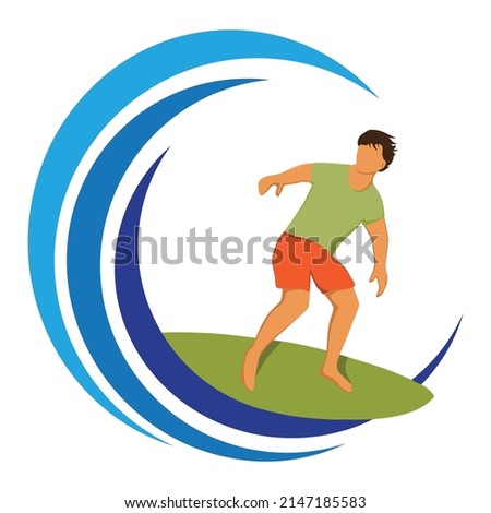 surfer and ocean waves, vector icon 