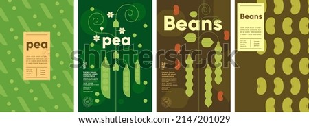 Pea. Beans. Set of vector illustrations. Label design, price tag, cover design. Backgrounds and patterns.  Royalty-Free Stock Photo #2147201029