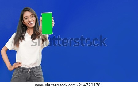 woman showing thumbs up with smartphone. Smartphone mockup screen for mobile application or website or offer