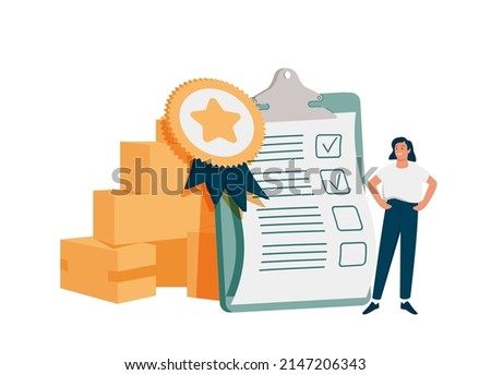 Quality Control, QC to check quality and giving certified or approval, process to assure excellence product and service delivery, guarantee concept, businessman check quality with passed checklist. Royalty-Free Stock Photo #2147206343