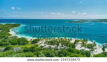 Caribbean island Paradisiacal at Morrocoy National Park - Falcon, Venezuela, aerial View. Unidentified people at the beach. Royalty-Free Stock Photo #2147218473