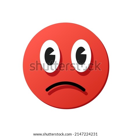 satisfaction level icon, red rounded 3d smile face vector button or sticker for evaluation