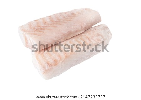 Cod fish white dietary meat. Frozen fillets.