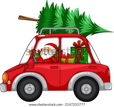 Santa driving car to delivery Christmas gifts illustration