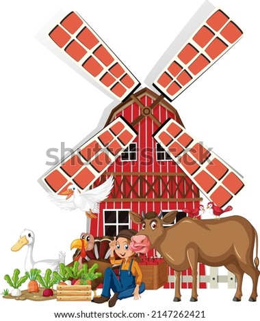 Farming theme with many animals illustration