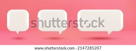 Set of 3D cute white square speech bubble icons, isolated on pink pastel background. 3D Chat icon set Royalty-Free Stock Photo #2147285207