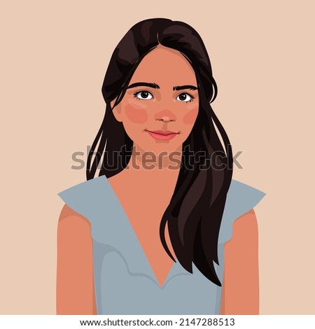 
a young Indian girl is a teenager. in a blue sundress. long dark hair. Avatar for a social network.  fashion illustration isolated on background. Portrait