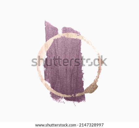 Abstract hand painted purple and rose gold stains on light gray background for your design