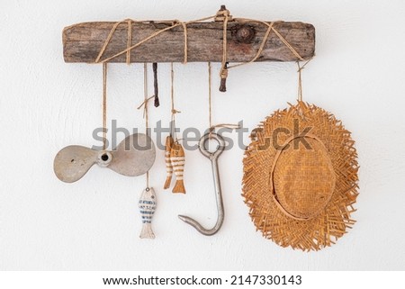 Fishermen tools Sailor equipments style home decoration hanging objects Royalty-Free Stock Photo #2147330143