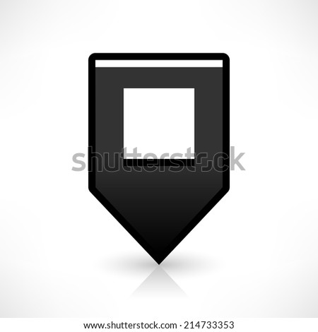 Blank map pin location sign rounded square icon in flat style. Empty black shapes with gray oval shadow and reflection on white background. Web design element saved in vector illustration 8 eps