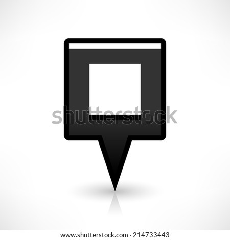 Blank map pin location sign rounded square icon in flat style. Empty black shapes with gray oval shadow and reflection on white background. Web design element saved in vector illustration 8 eps
