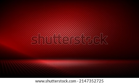 Studio interior with carbon fiber texture. Modern carbon fiber textured red black interior with light. Background for mounting, product placement. Vector background, template, mockup Royalty-Free Stock Photo #2147352725