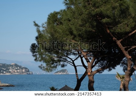 the panorama photographed from the coast of Noli, in western Liguria, which reaches the island of bergeggi