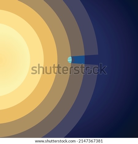 Space illustration, the rays and energy of the star reach the planet. the shadow of the planet.