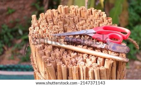Materials for production of the cinnamon sticks in Sri Lanka.